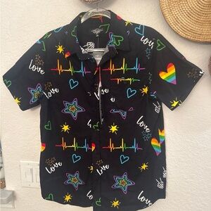 Eighty Eight Brand black rainbow button-up shirt size M‎  NWT